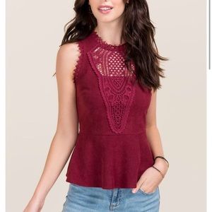 Francesca’s Red Suede Lace Peplum Blouse
